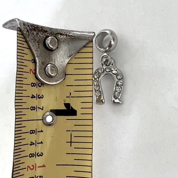 Horse Shoe Rhinestone Silver Charm - Picture 2 of 2